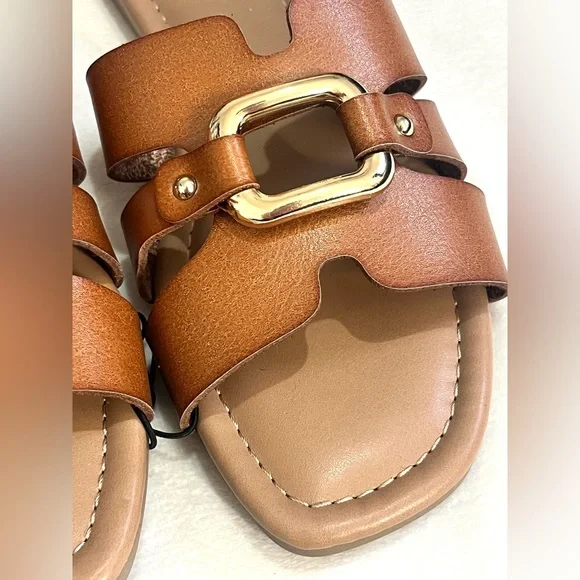 Time and Tru Brown Slide Sandals with Gold Accent Women’s Size 7.5 NWT - Picture 2 of 15
